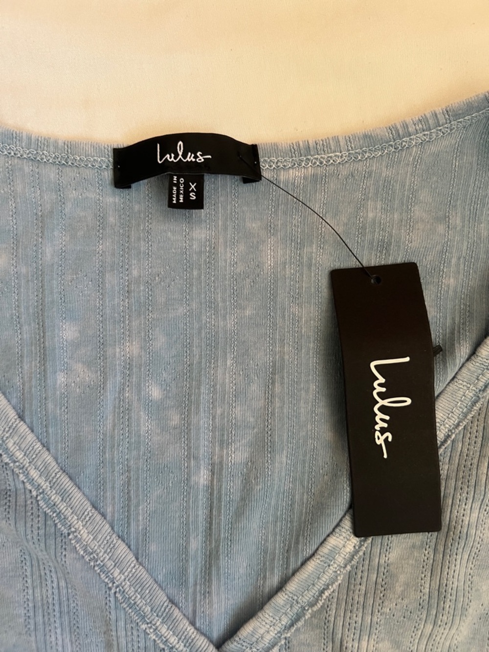 Lulu's Powder Blue Ribbed V-Neck Crop Top - Picture 2 of 3